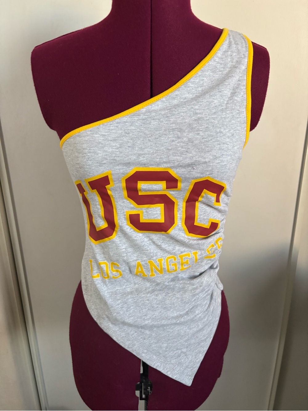 NWOT USC One-Shoulder Grey Tank with Gold Trim - Los Angeles, Size Medium